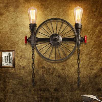 Hot sales industrial style two sockets and 4 sockets  gold  color water pipe wall lamp for coffee bar