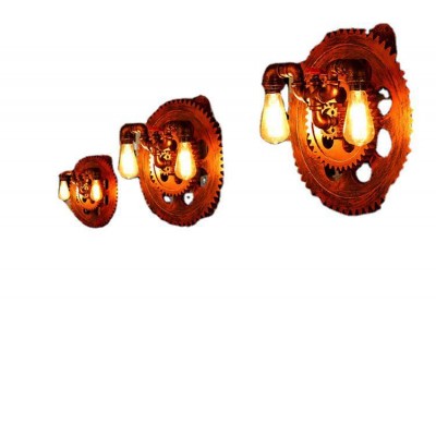 Hot sales rusted big gear water pipe wall lamp with two sockets